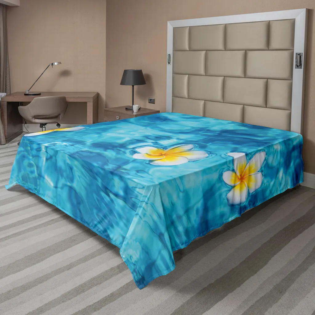 Drap de lit pour ambiance été tropicale 260 cm x 228 cm aqua jaune