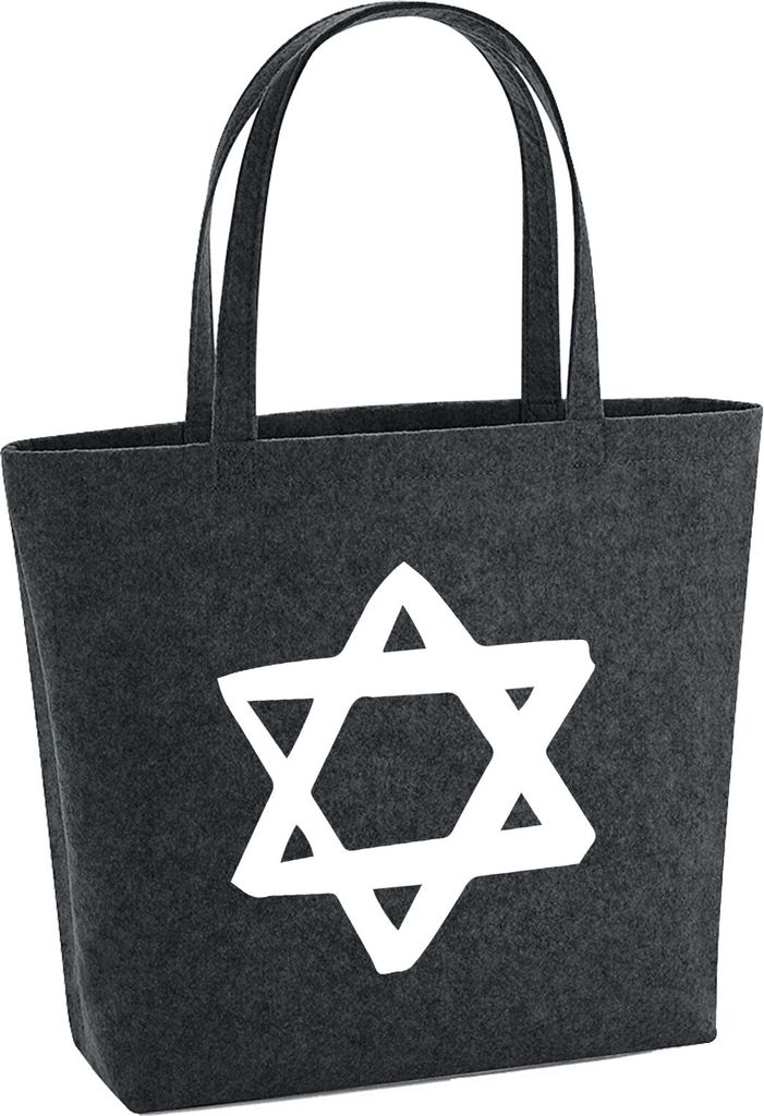 Huuraa Filzshopper Davidstern Judentum 22 Liter Charcoal Melange Filztasche Geschenkidee