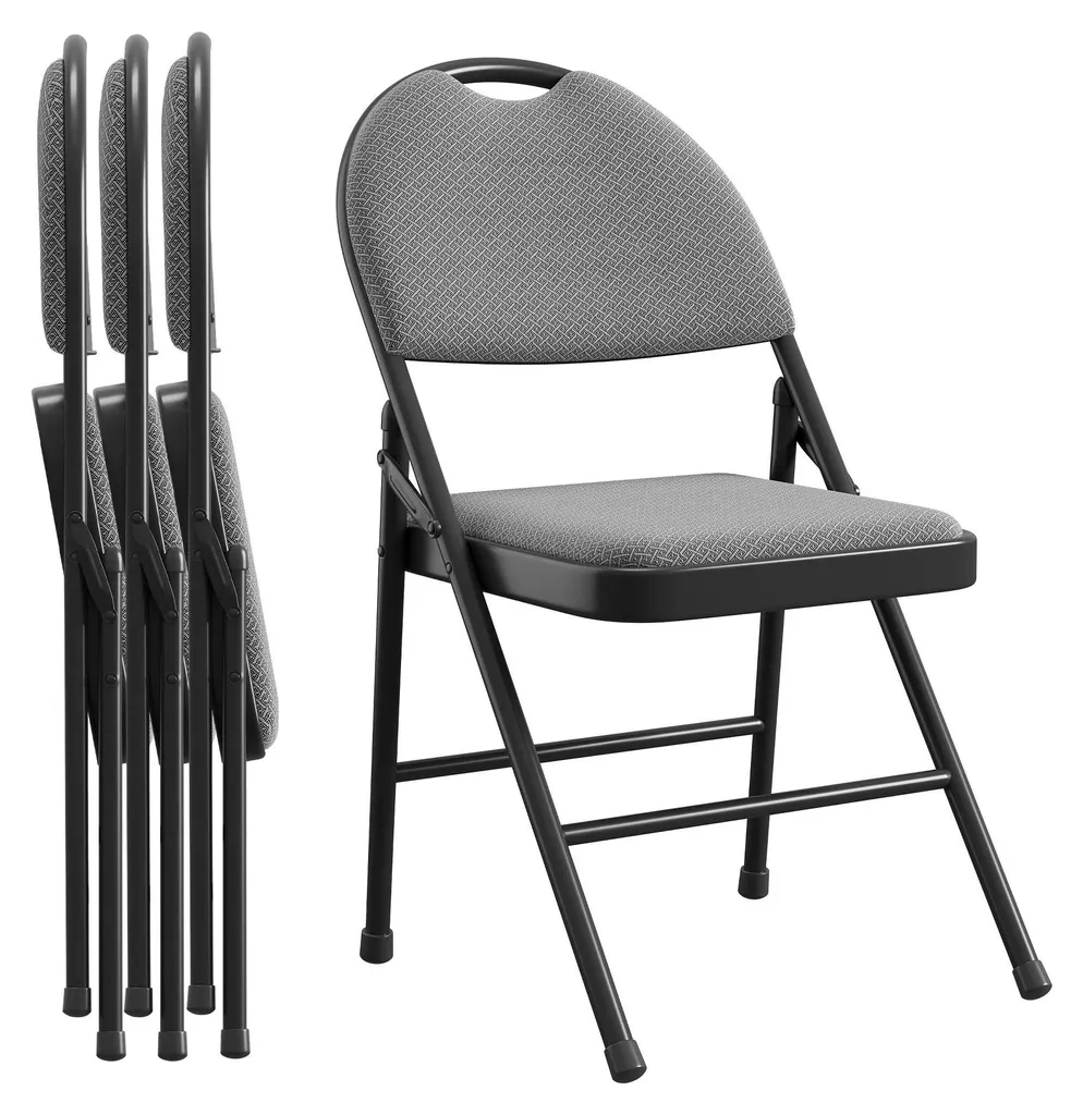 Lot de 4 chaises pliantes noires et grises avec assise rembourrée en tissu