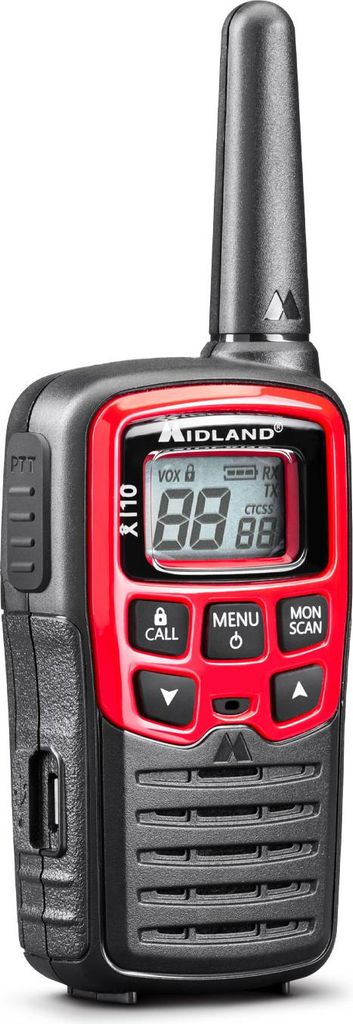 A Midland PMR-Sender XT10 walkie-talkie is shown against a white background.