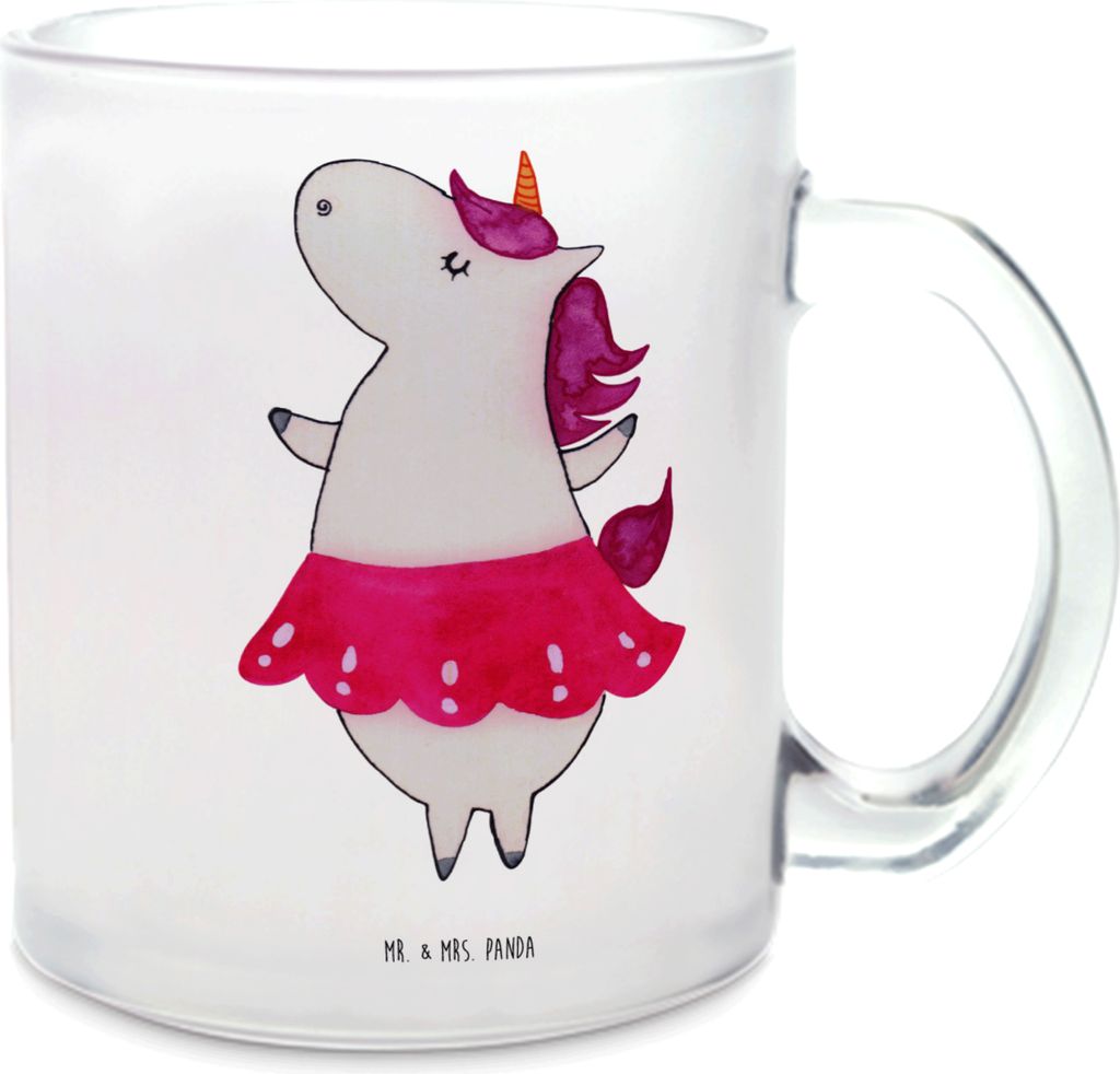 Mr. & Mrs. Panda Teetasse Einhorn Ballerina - Transparent - Geschenk, Teeglas, Spaß, Pott, Trinkglas, Unicorn, Häferl, Tanzen, Geburtstag, Party,...