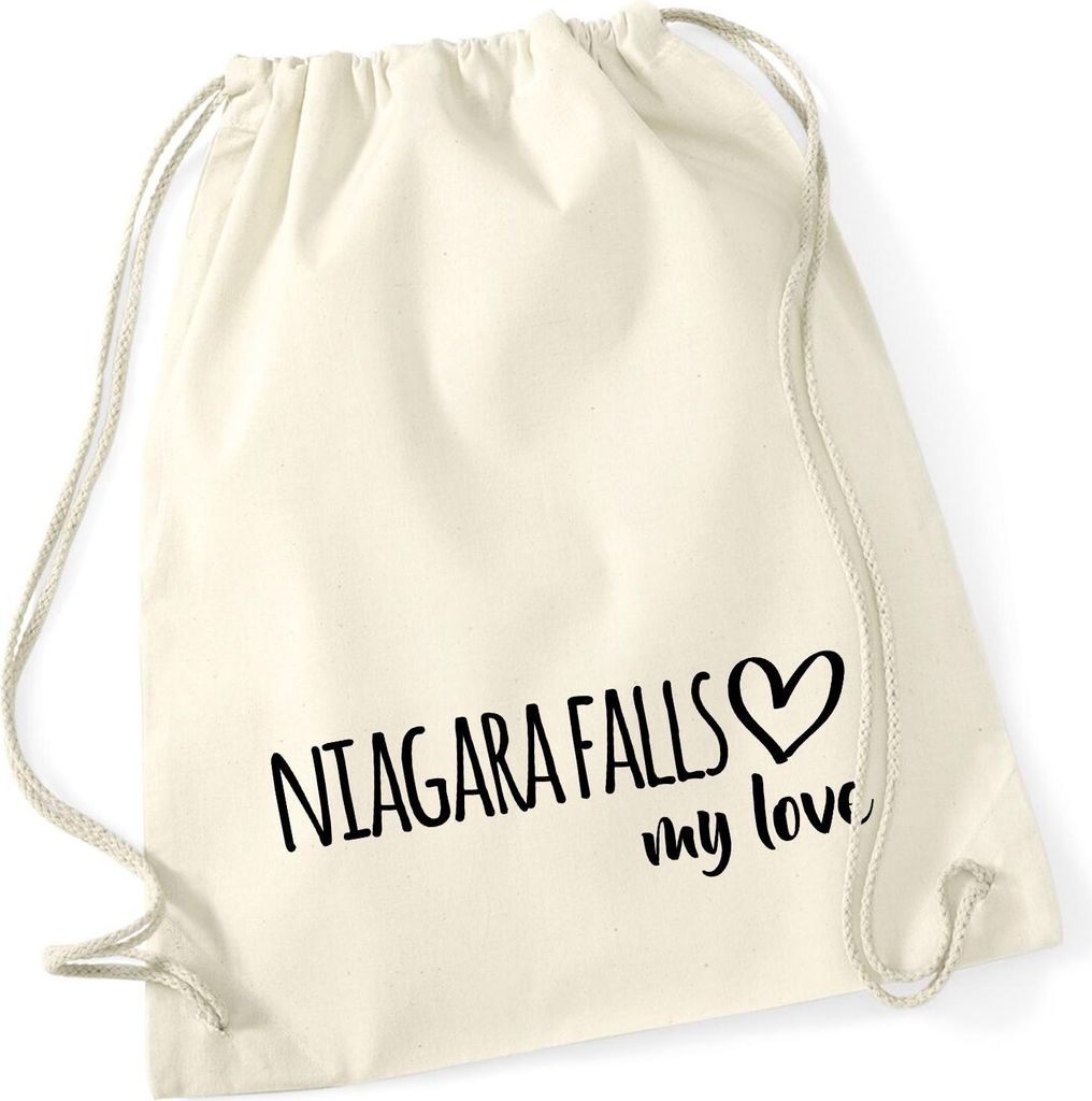 Huuraa Turnbeutel Niagara Falls my love 12 Liter Natural Baumwolle Rucksack Geschenkidee