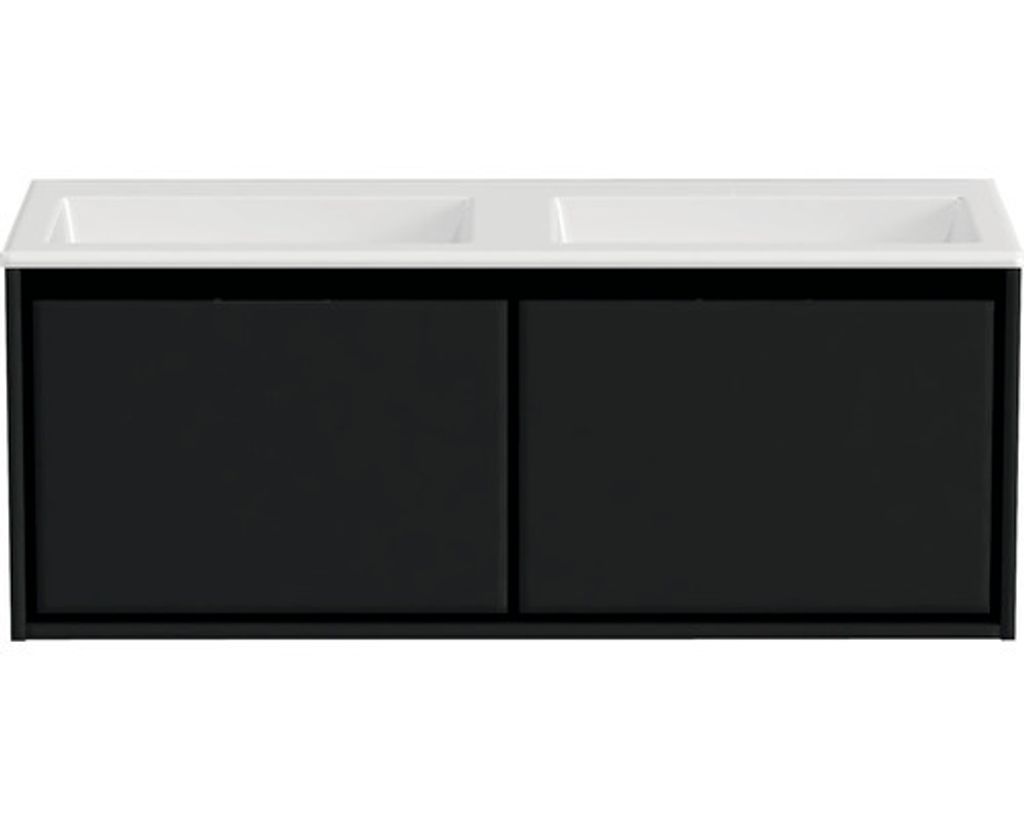 Doppelwaschbecken mit Unterschrank Sanox LOFT BxHxT 120.5x47x45.5 cm Frontfarbe schwarz matt 84750232