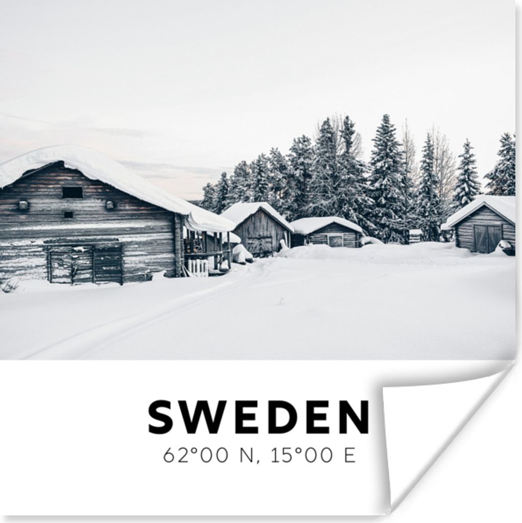 MuchoWow Poster Schweden - Skandinavien - Schnee - Winter 75x75 cm - Wand Dekoration