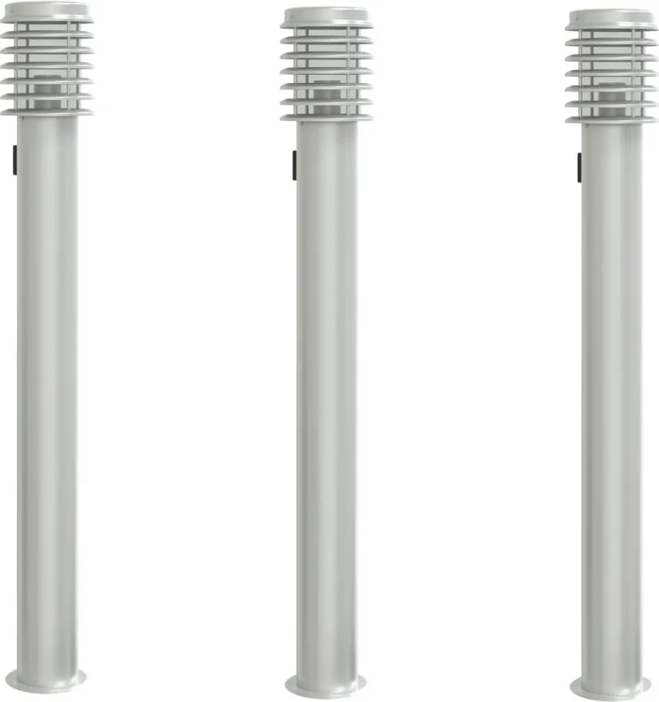 Lot de 3 bornes lumineuses d'extérieur 110 cm en inox avec prise intégrée