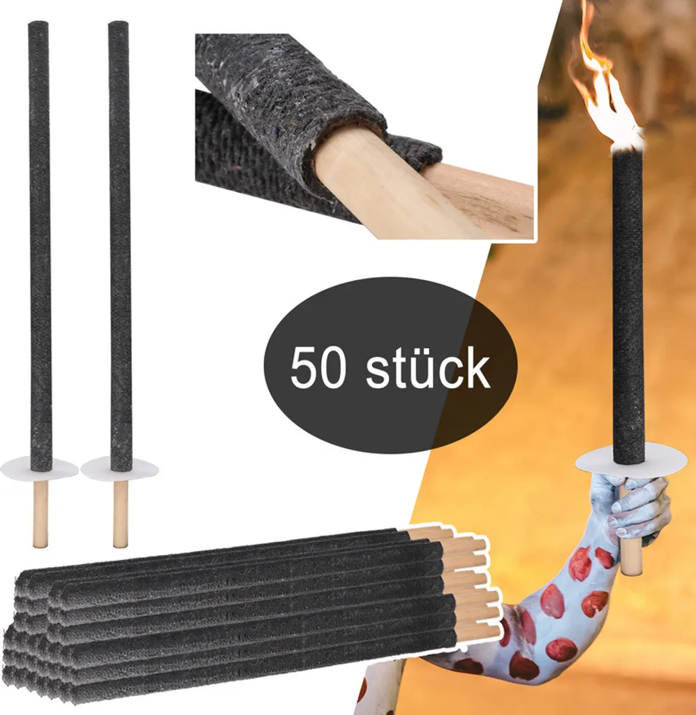 Torches de Cire 90 min avec Poignée Longue Sécurisée - Lot de 50 pcs