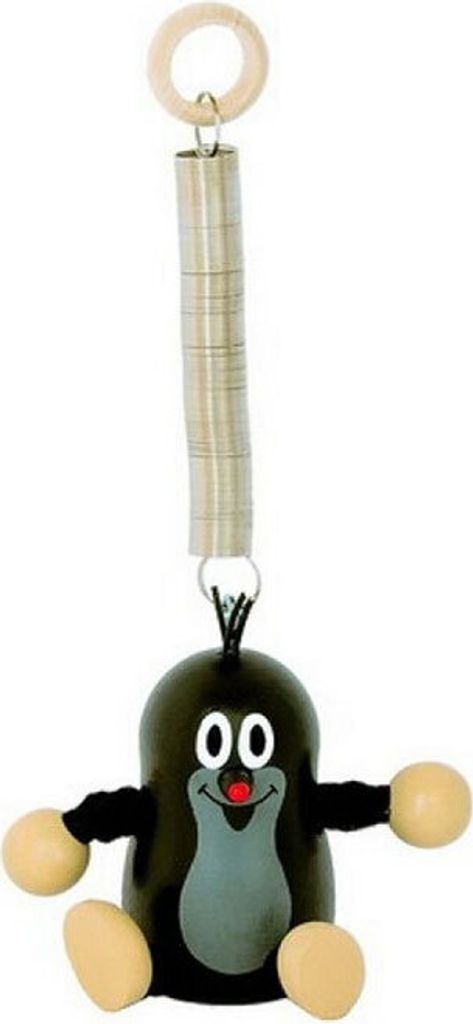 A toy mole hanging from a spring.