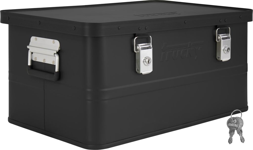 Aluminium Box mit Deckel Schwarz Alu Kiste Box Alukiste 50 Liter Transportbox Metallbox Alu Aufbewahrungsbox Boxen Abschliessbar Metallkiste Trucky