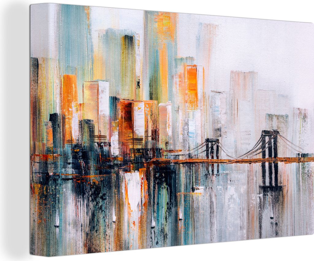 OneMillionCanvasses - Leinwandbilder - 150x100 cm, Ölgemälde - Skyline - Abstrakt, Wandbilder Kunstdruck Wanddekoration - Foto auf Leinwand - G...