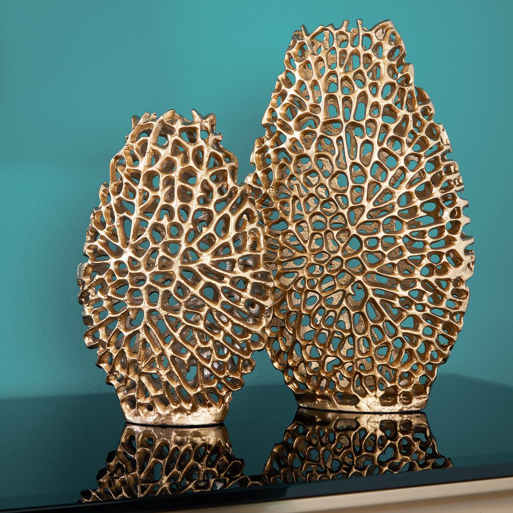 Filigranes Vasen 2er Set ABSTRACT LEAF 40cm gold Handarbeit Produktbild 