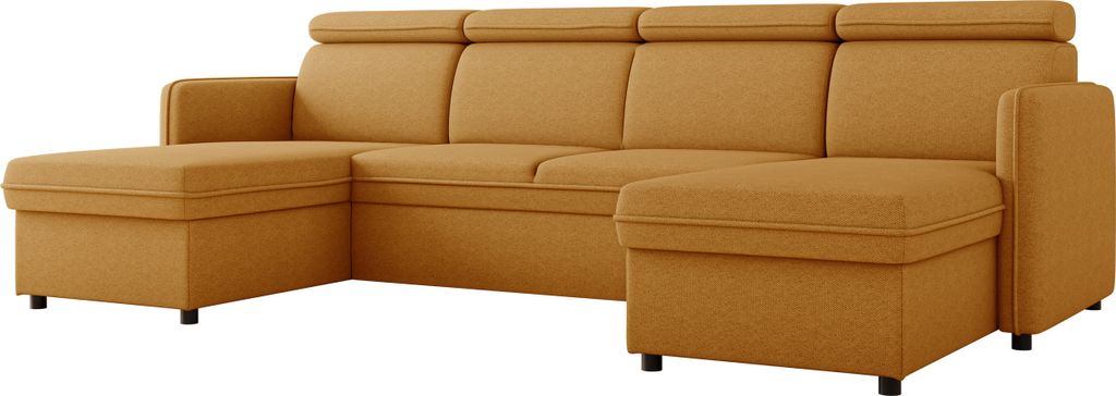 MIRJAN24 Wohnlandschaft Barcelo U, Wohnzimmer Ecksofa mit zwei Bettkästen und Schlaffunktion, Einstellbare Kopfstützen, 284x166x84-96 cm (Farbe: ...