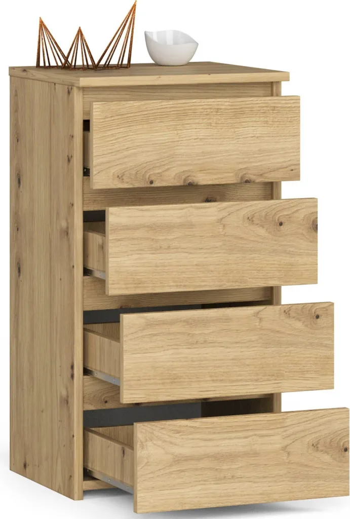 Rangement gain de place : Commode étroite 40cm chêne 4 tiroirs robuste - 2