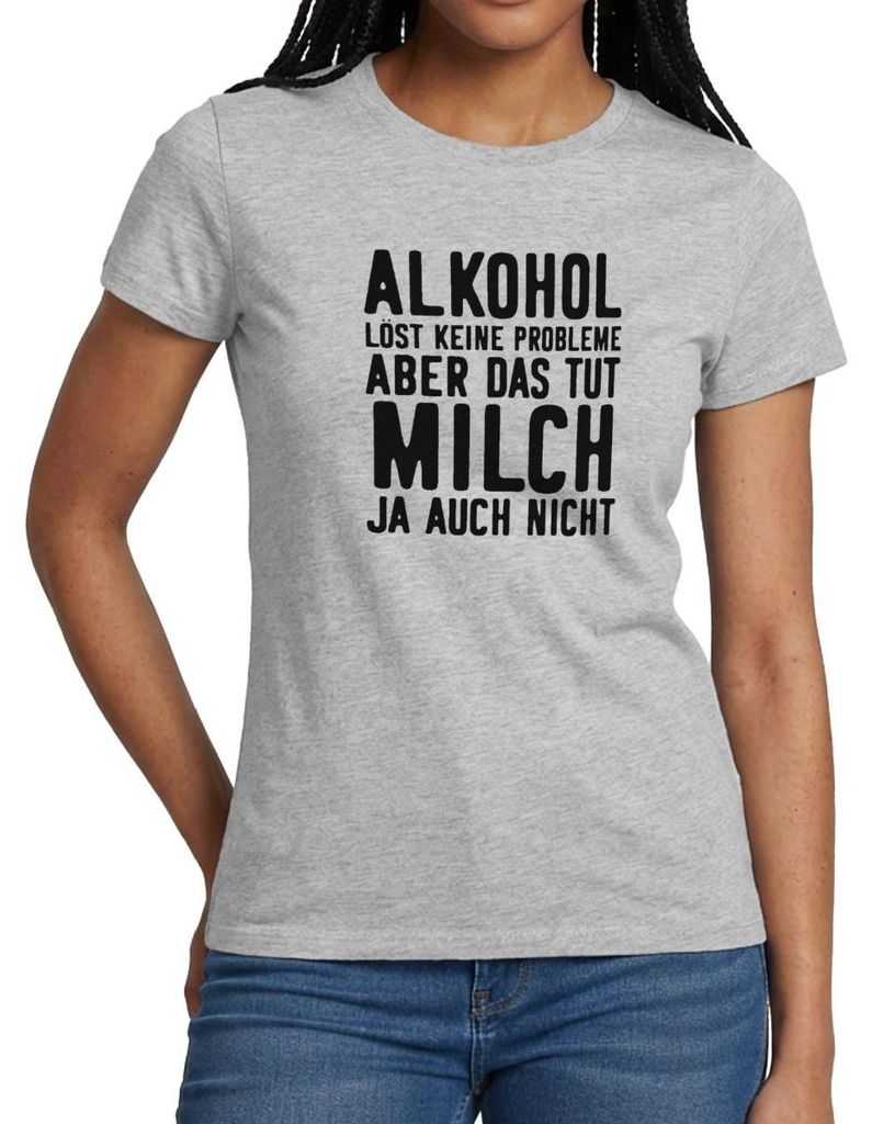 Spreadshirt Alkohol Löst Keine Probleme Aber Milch Auch Nicht Frauen T-Shirt, M, Grau meliert