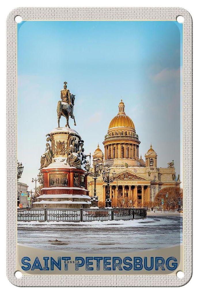Blechschild Reise 12x18cm Saint Petersburg Russland Skulptur Schild