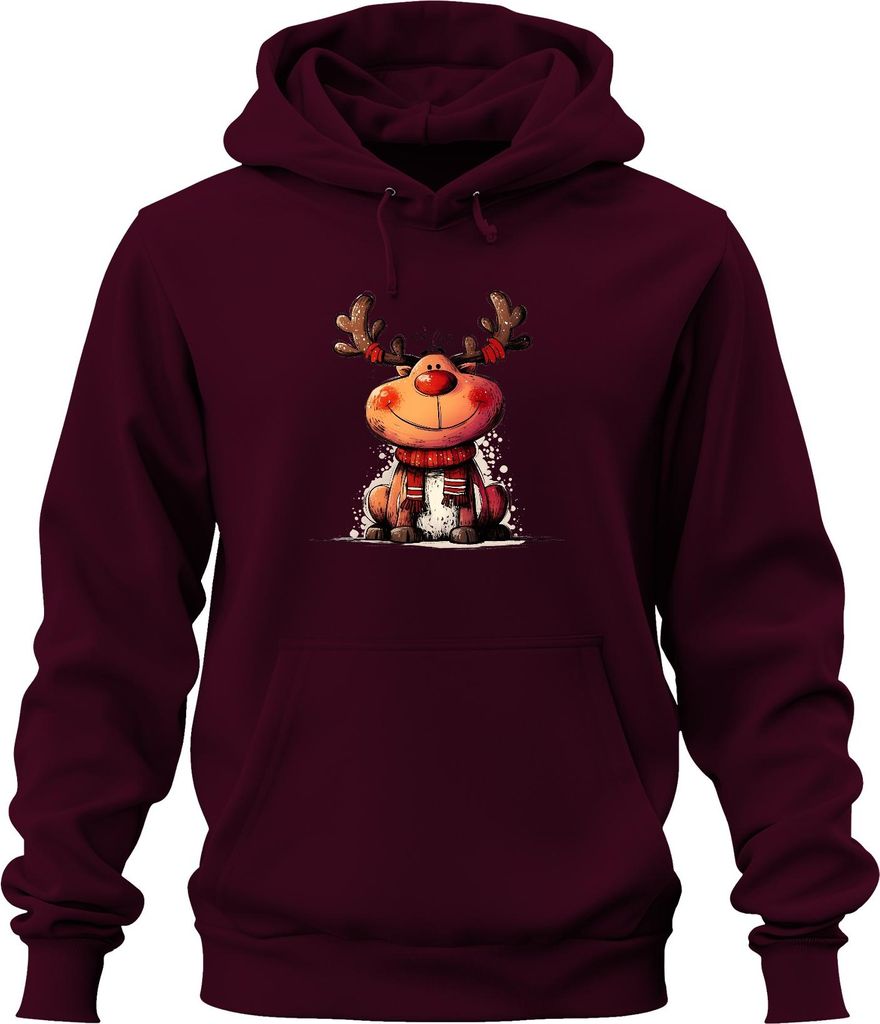 Weihnachten Niedliches Rentier Rudolph Schal Geschenk Kinder Uni Hoodie Kapuzenpullover, Burgundy, L
