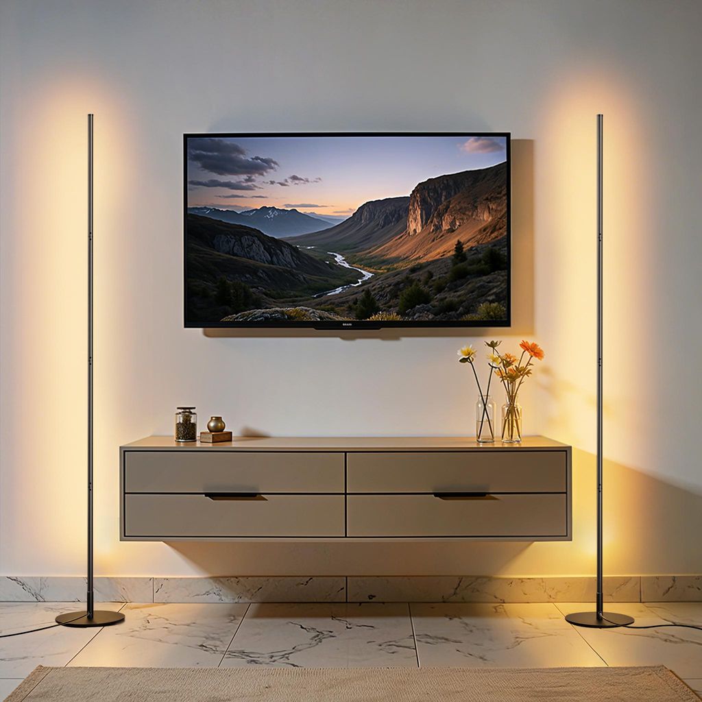 EDISHINE LED Stehlampe Wohnzimmer Dimmbar 2er Set, Stehleuchte höhenverstellbar, Schwarz