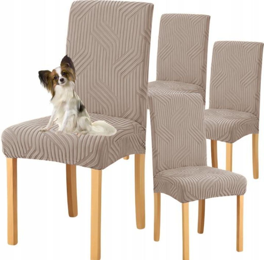 4 Stück Stuhlhussen - Cappuccino Beige Zopfmuster - Produktbild 