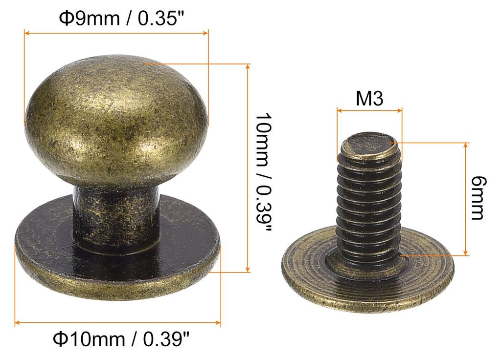 9mm Kugelkopf Nietenstift mit Schraubverschluss, 20 Stš¹ck Hohlnieten Ledernieten Rundkopf Knopf Nieten fš¹r Leder DIY Lederhandwerk Handtasche...