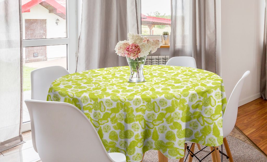 ABAKUHAUS Exotisch Runde Tischdecke, Tropische Früchte, Kreis Tischdecke Abdeckung für Esszimmer Küche Dekoration, 150 cm, Gelb, Grün, Weiß