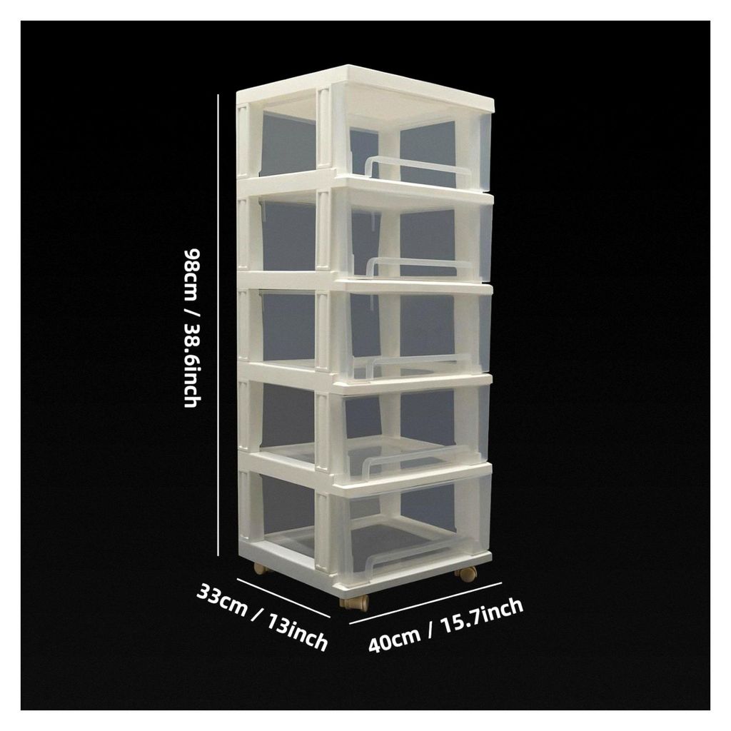 Weiße Kunststoff-Schubladenbox mit 5 Schubladen für Schlafzimmer, Schule, Büro und als Kosmetik-Organizer, 40 * 33 * 98 cm