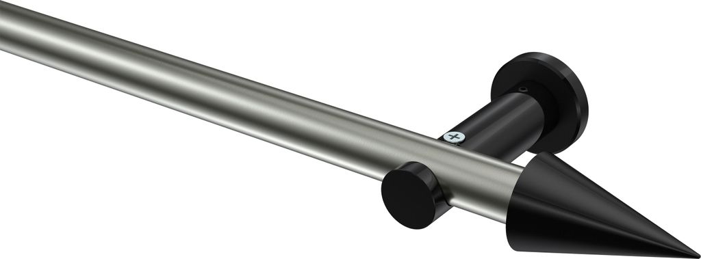 Interdeco Gardinenstange / Vorhangstange Edelstahl-Optik / Schwarz, Typ Platon Savio (Kegel) ohne Ringe, 20 mm Ø 1-läufig, 100 cm