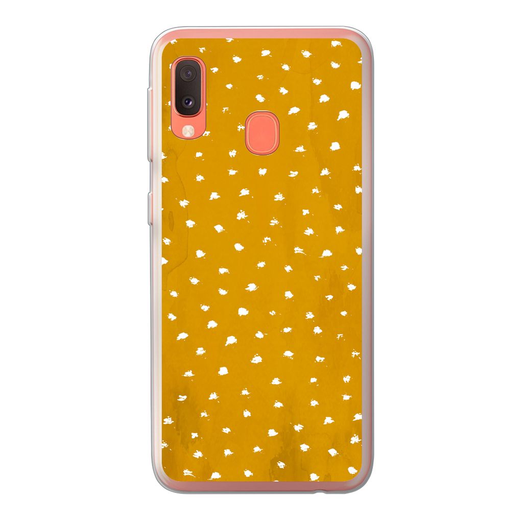 MuchoWow Handyhülle Schutzhülle Hülle für Samsung Galaxy A20e Tupfen - Orange - Weiß Silikon Softcase Handy Hülle - Abdeckung