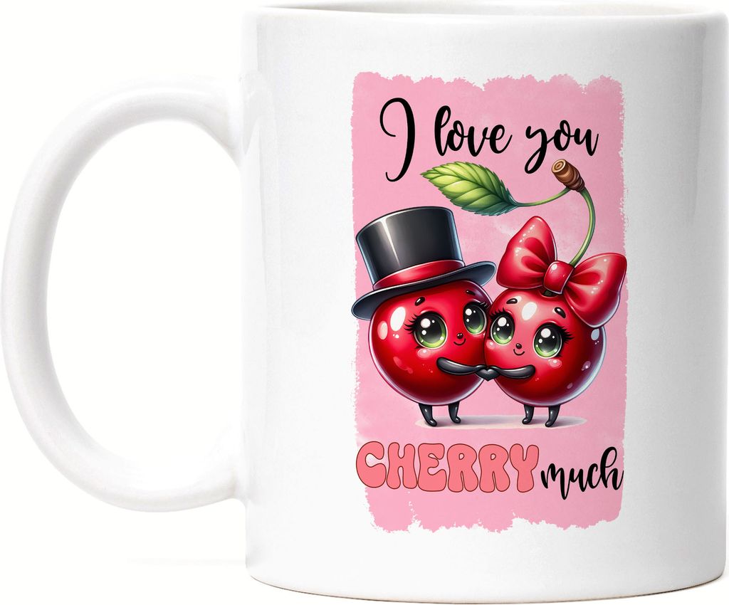 I Love You Cherry Much Lustige Tasse Weiß Geschenk für Kirschen Liebhaber Valentinstag
