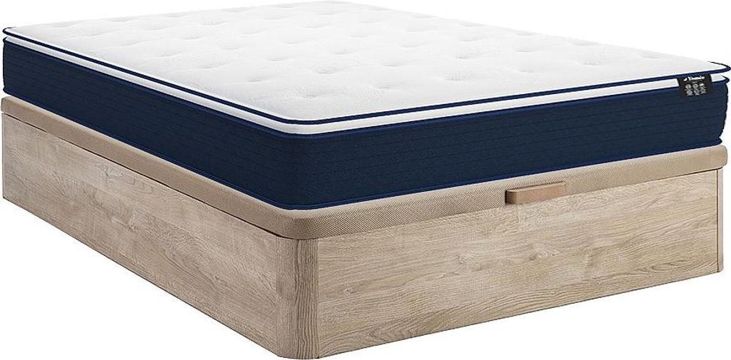 Set 160 x 200 cm Rahmen mit Box natural light + Matratze 24 cm dick mit Taschenfedern und integriertem Topper - ALTIER by YSMÉE