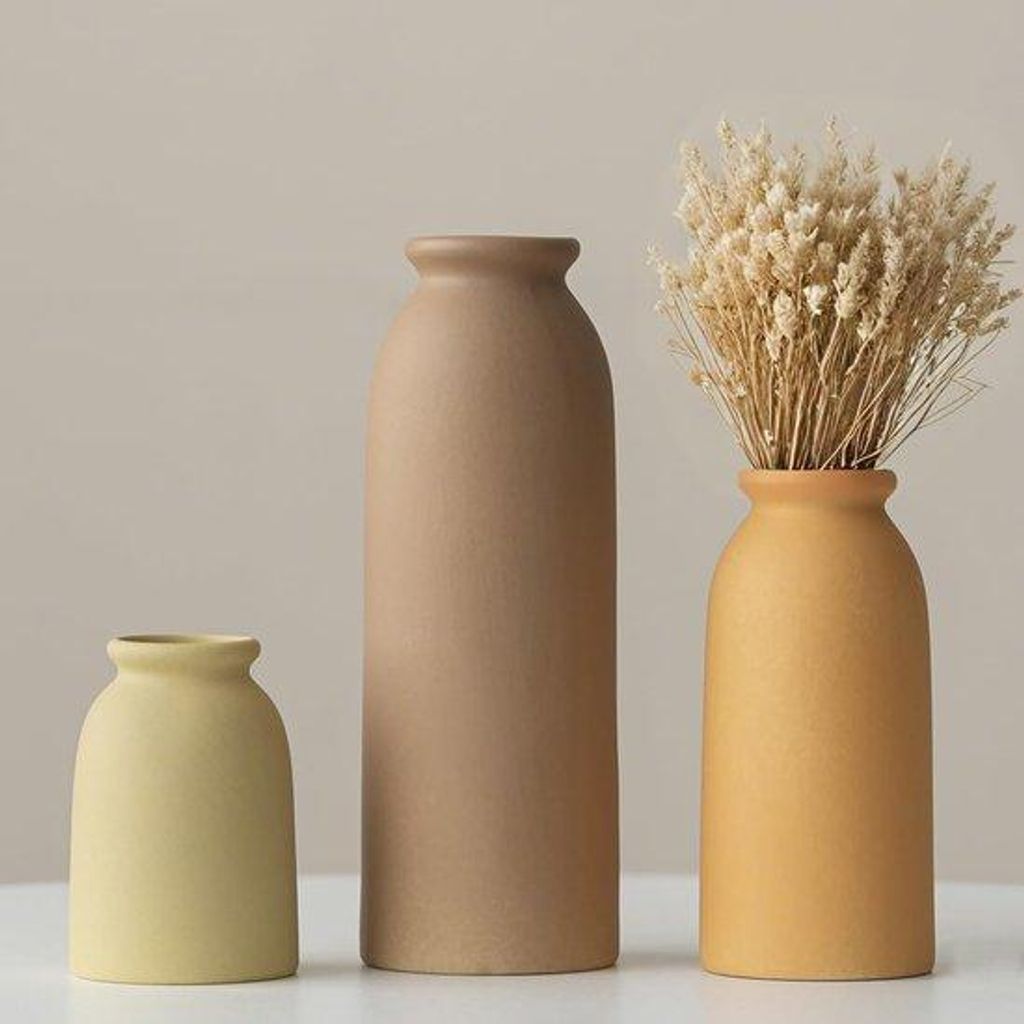 Keramische 22 cm Dekorationsvase-Set mit 3 kleinen Blumenkästen, orangefarben, gelb, weiß (hellbraun)
