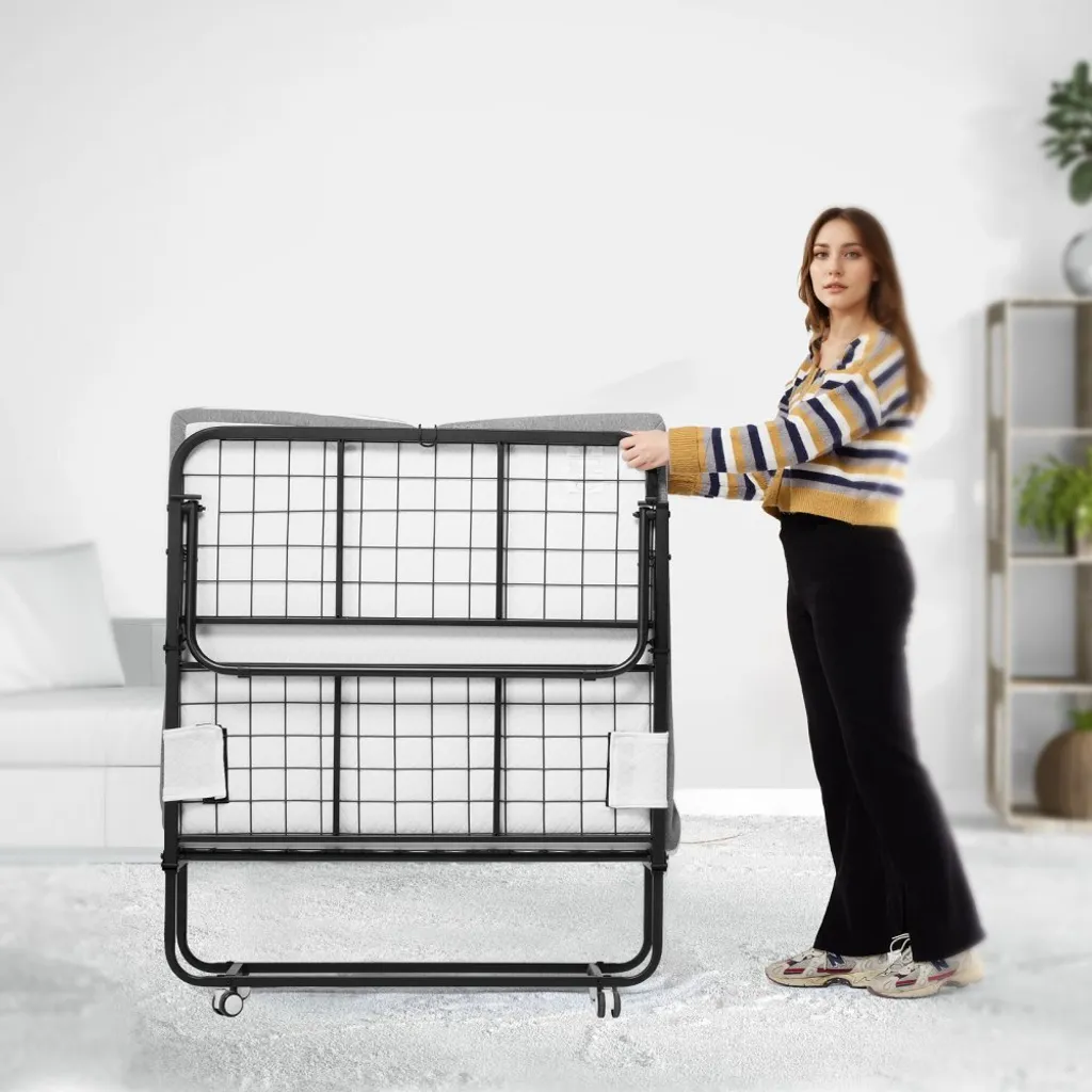Lit d'appoint pliant pour invités - Matelas 10cm et roulettes intégrées - 8