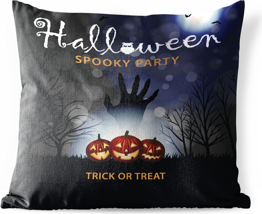 MuchoWow Outdoor Kissen - Ein Poster von Halloween, das in einer Illustration zu sehen ist - 60x60 cm - Wetterfest - Lounge Kissen - Dekoration -...