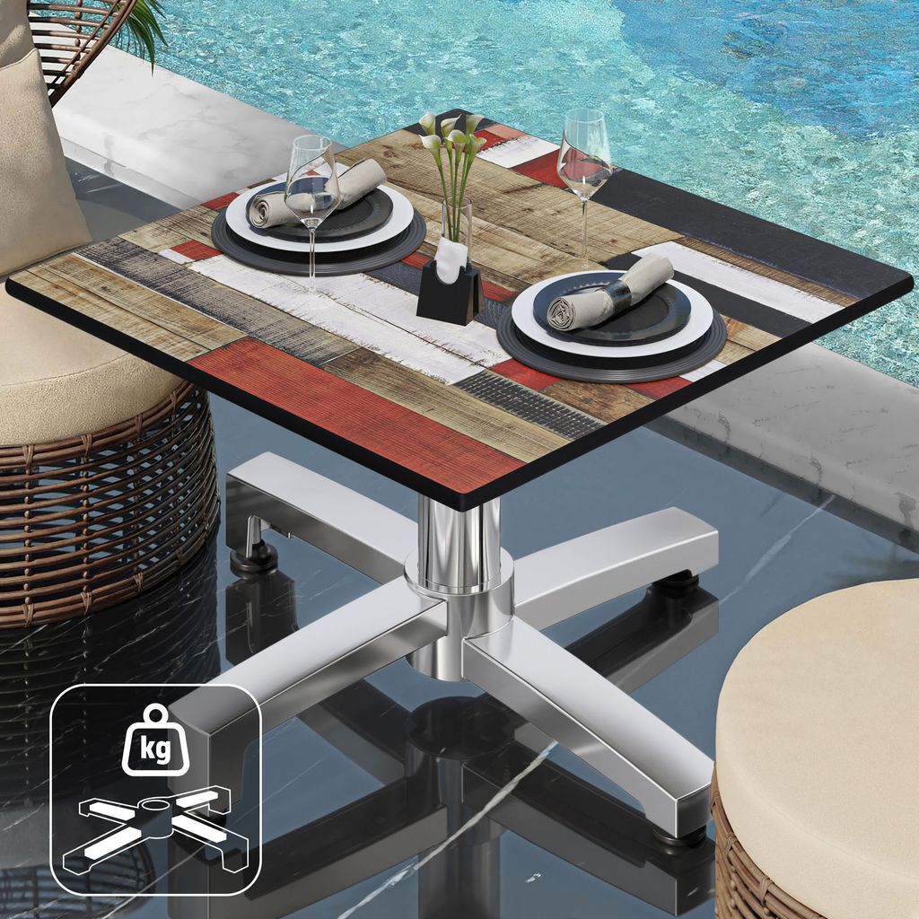 CPBC | Compact Loungetisch | B:T:H 60 x 60 x 42 cm | Vintage Bunt / Aluminium | Zusatzgewicht | Bistro Loungetisch Gastro Tisch