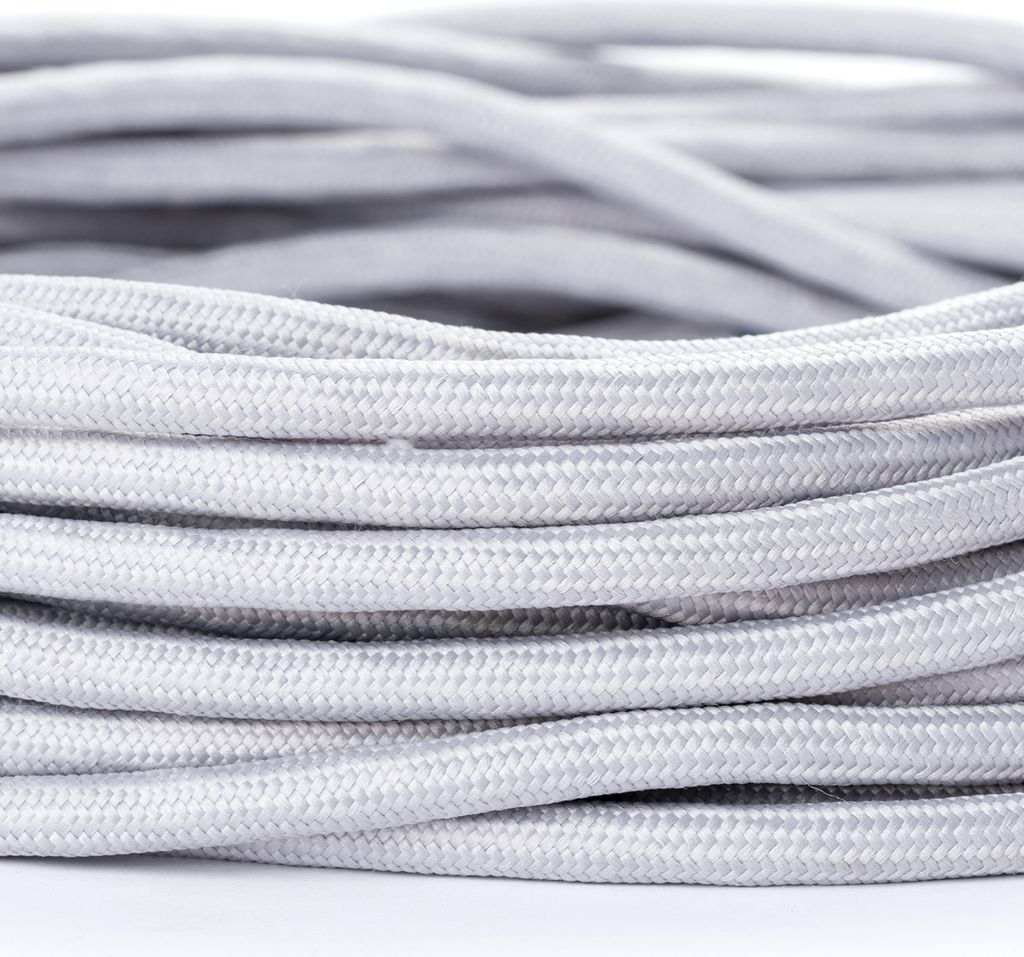 Textilkabel Lampenkabel YML 3-adrig, (3x 0,75mm) Elektrisches Kabel Textil ummantelt mit Erdleiter für Leuchten Lampen, Silber, 1m