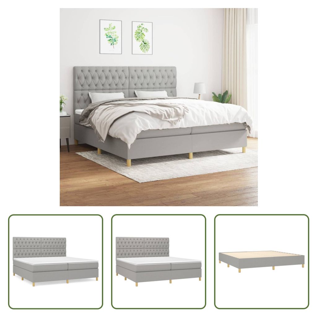 The Living Store Boxspringbett mit Matratze Hellgrau 200x200 cm Stoff