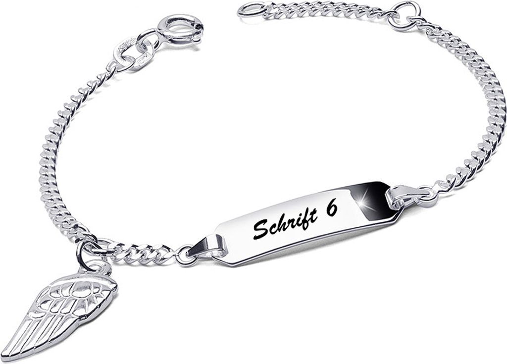 MATERIA by Matthias Kinder Armband mit Gravur und Flügel Anhänger 925 Silber Armkette Mädchen Schmuck 12-14cm SA-48