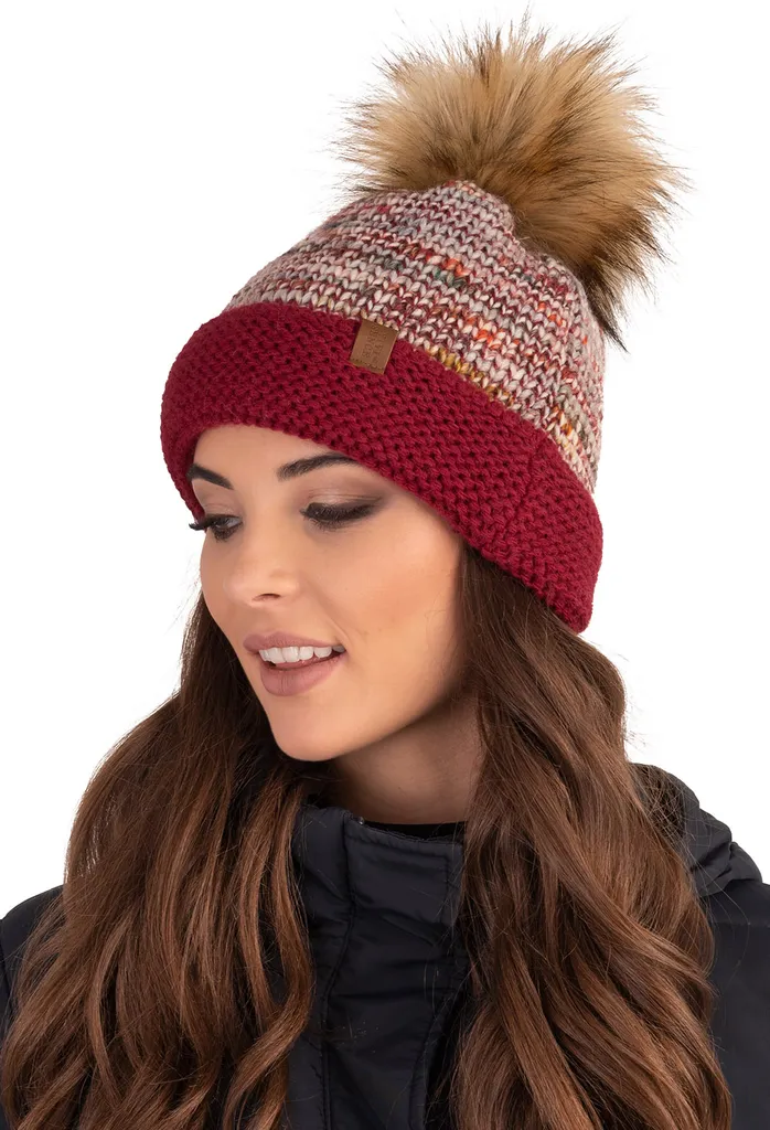 Vivisence cappello donna fascia con pompon inverno lana caldo spesso 7024 , bordeaux, taglia unica