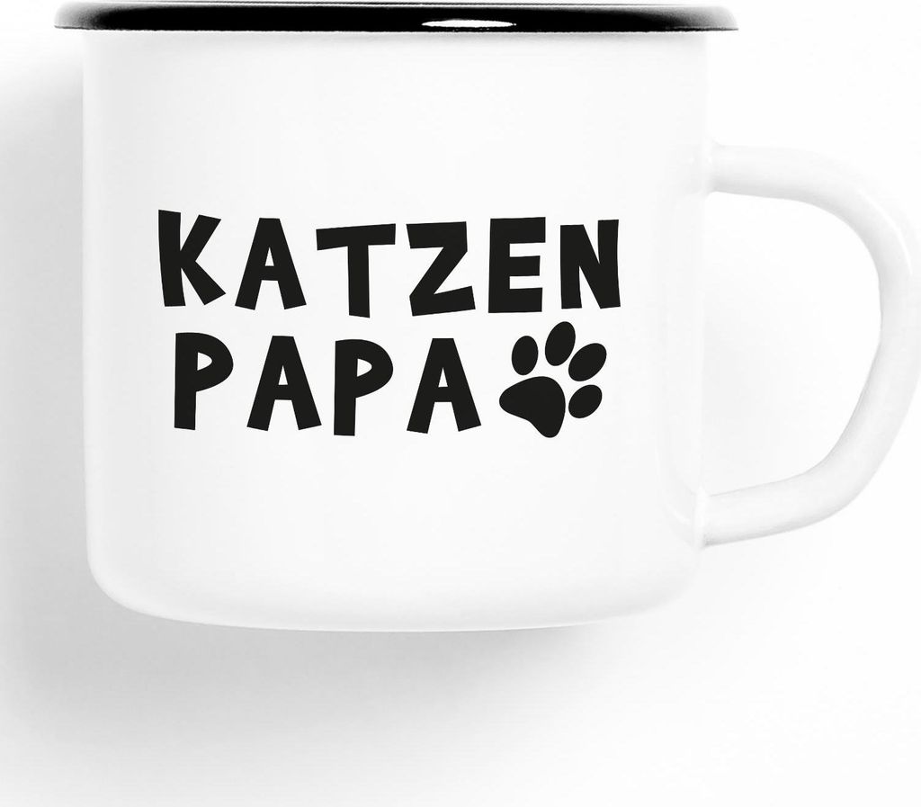 Huuraa Emaille Tasse Katzenpapa Geschenk Kaffeebecher Vintage 300ml Katzenpapa Präsent