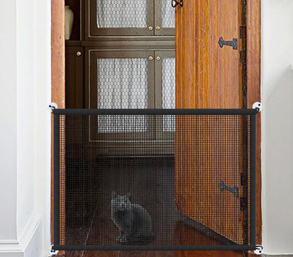 Hundetor Portable 1 Stk, Sicherheitsgitter Für Türen Und Treppen, Mesh Zaun Mit Klebehaken Und Klettverschluss, Schwarz