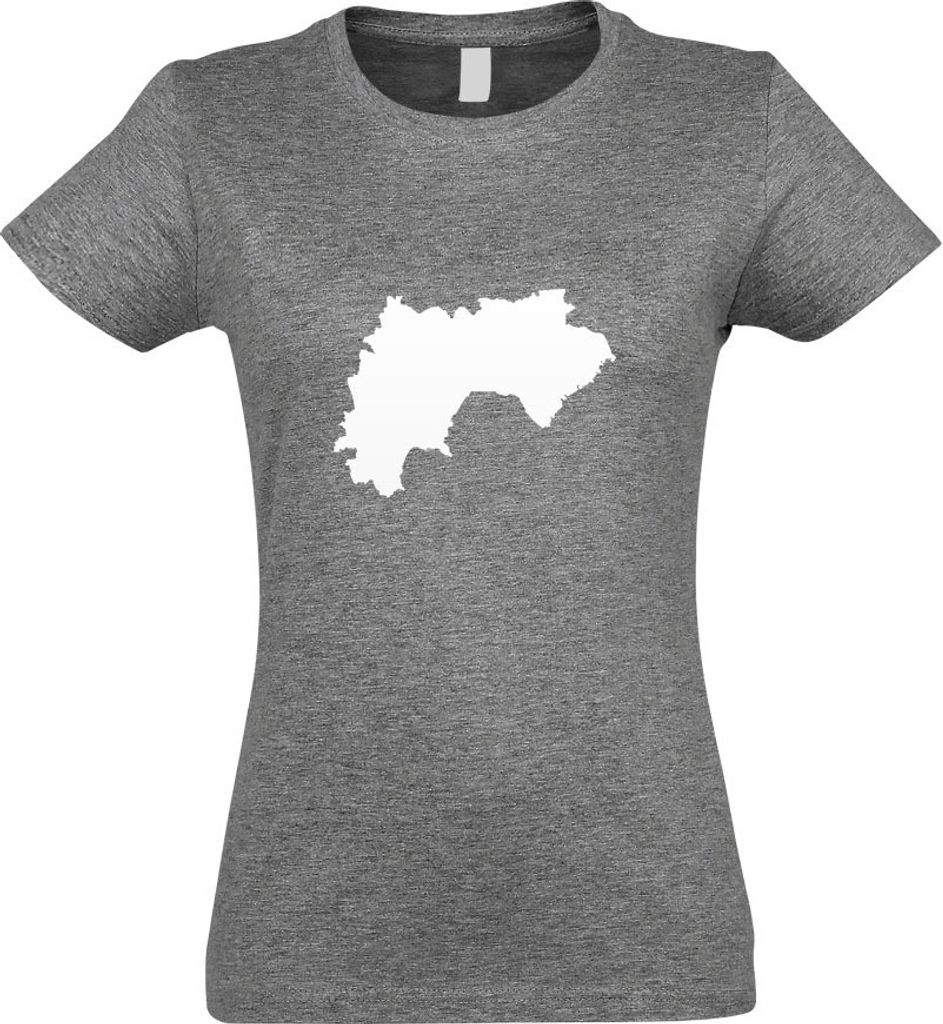 Kiwistar - T-Shirt tailliert - Damen - Graumeliert - Guinea Umriss Kontur - mit Motiv Bedruckt - Funshirt Design - Sport - Freizeit - Damen - XXL