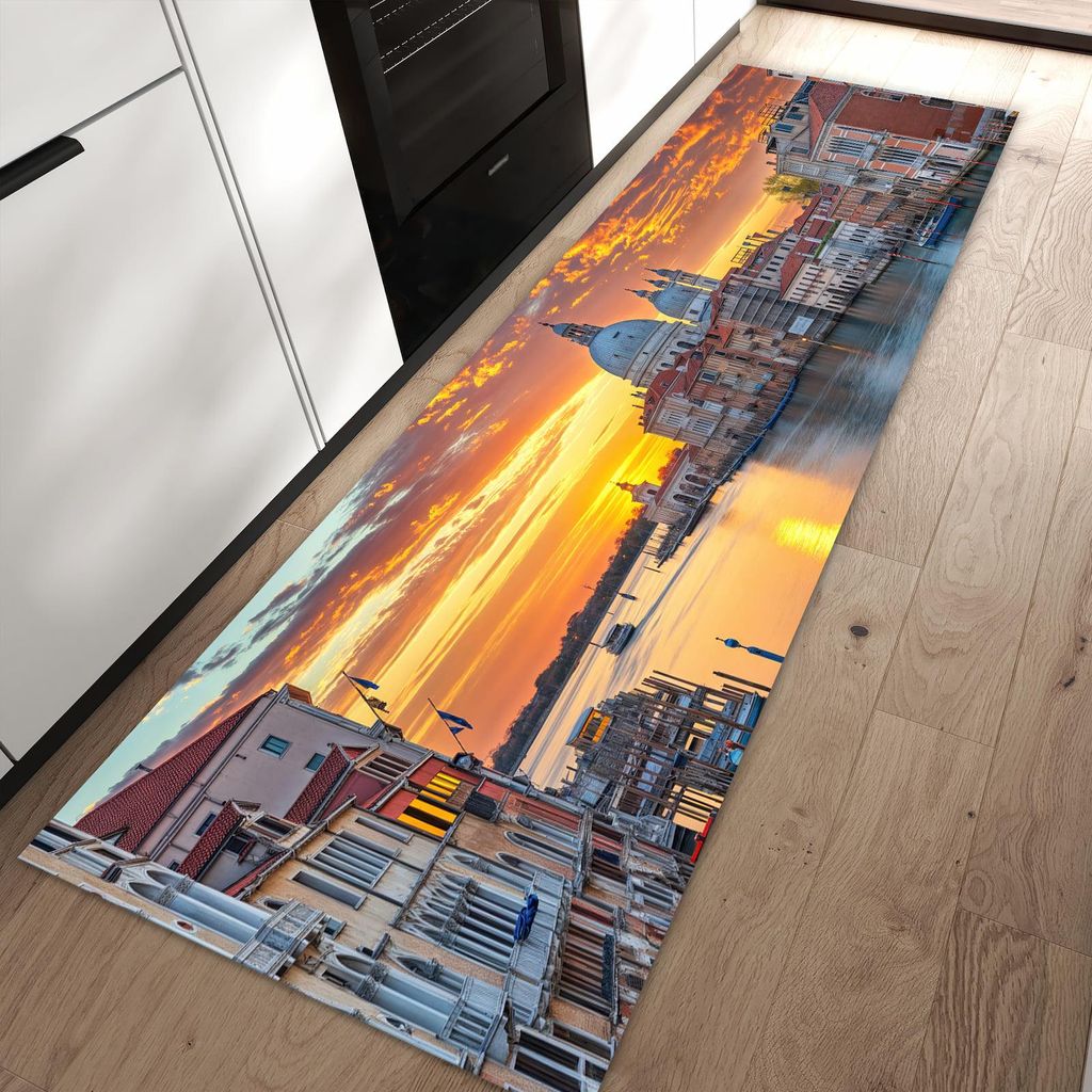 Küchenteppich 80x250cm rutschfest & abwischbar PVC Läufer - Venedig bei Sonnenuntergang