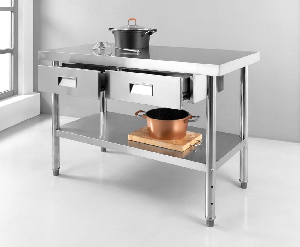 Better Home Edelstahltisch mit 2 Schubladen, ca. 120 x 60 x 80 cm