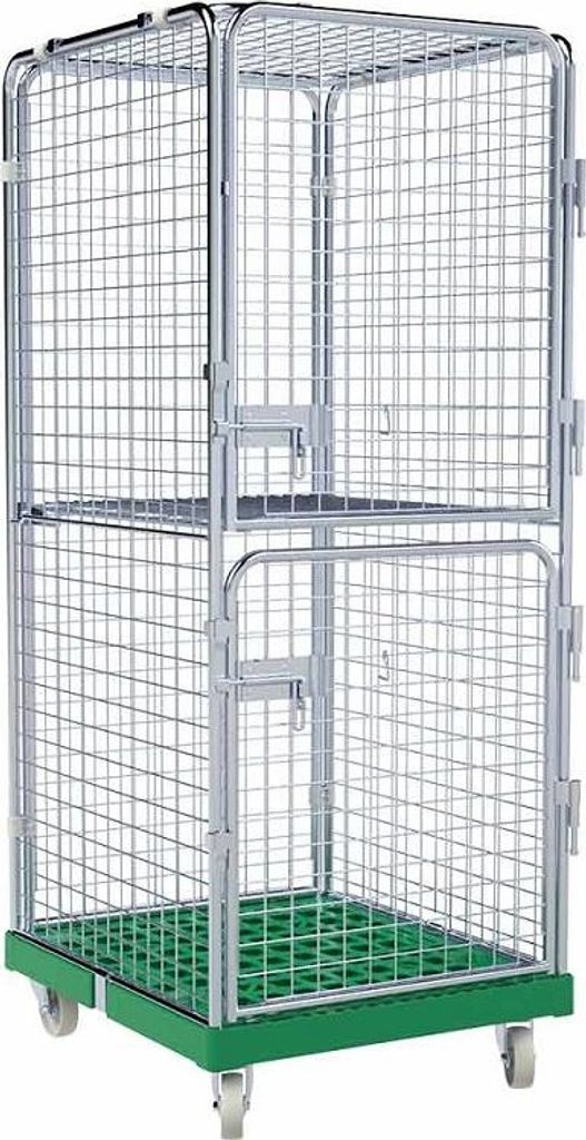 Rollbehälter Zwischenboden klappbar, 2 Türen, 5-seitig, Diebstahlschutz, Rollplatte aus Kunststoff, 724 x 815 x 1.810 mm, 500 kg, Nutzhöhe 1.585...