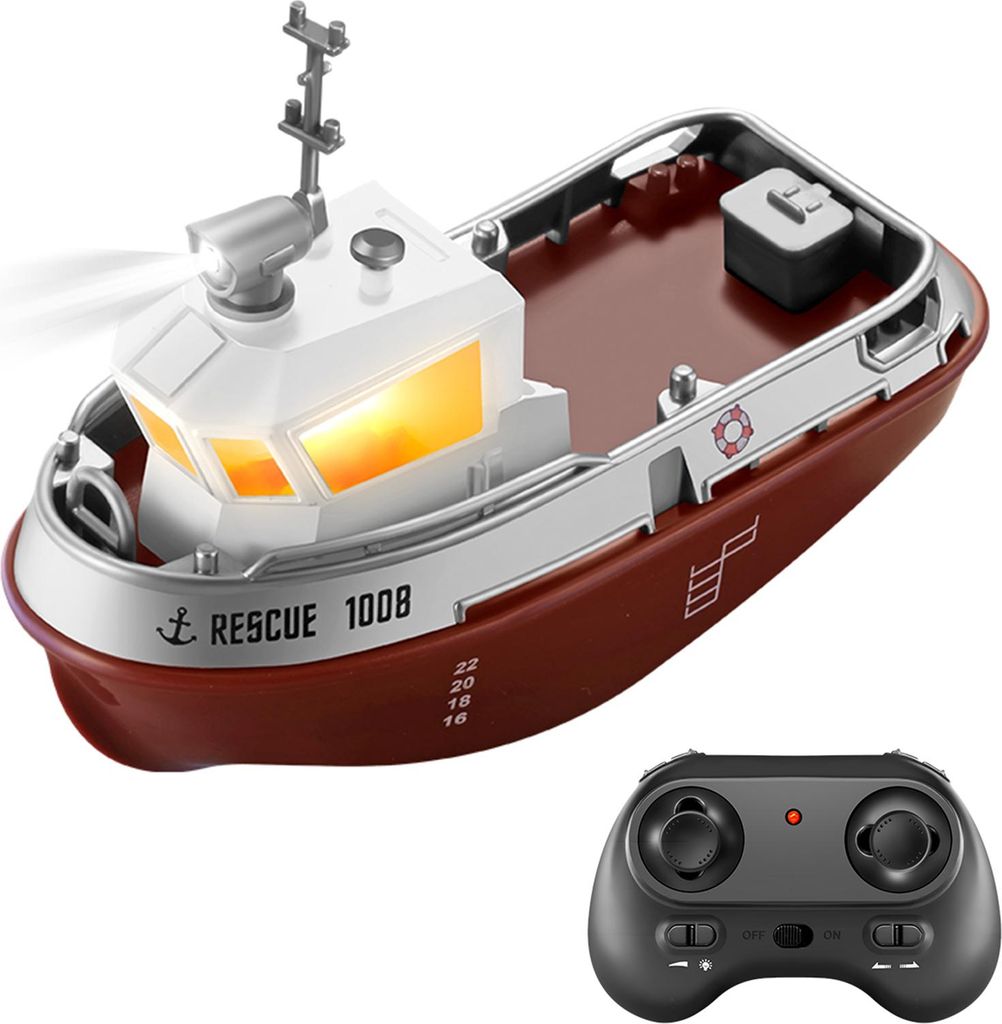 Ferngesteuertes Boot, 2.4GHZ 1:32 Wasserdichtes Mini-Schlepperboot mit Lichtern, Wiederaufladbares elektrisches Spielzeug für Kinder Jungen Mädchen