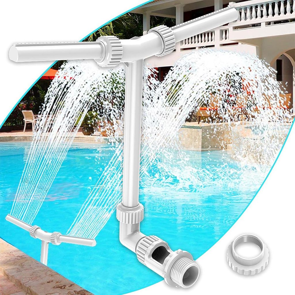 Poolbrunnen Doppelkopf mit LED-Beleuchtung, 360° verstellbar, Kühler & Belüfter, 13x8,99x29 cm, 1,5 Zoll Anschluss für Pool & Whirlpool