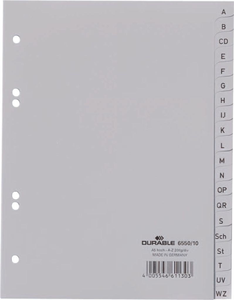 Register A5 A-Z PP grau Packung mit 20 Stück Produktbild 