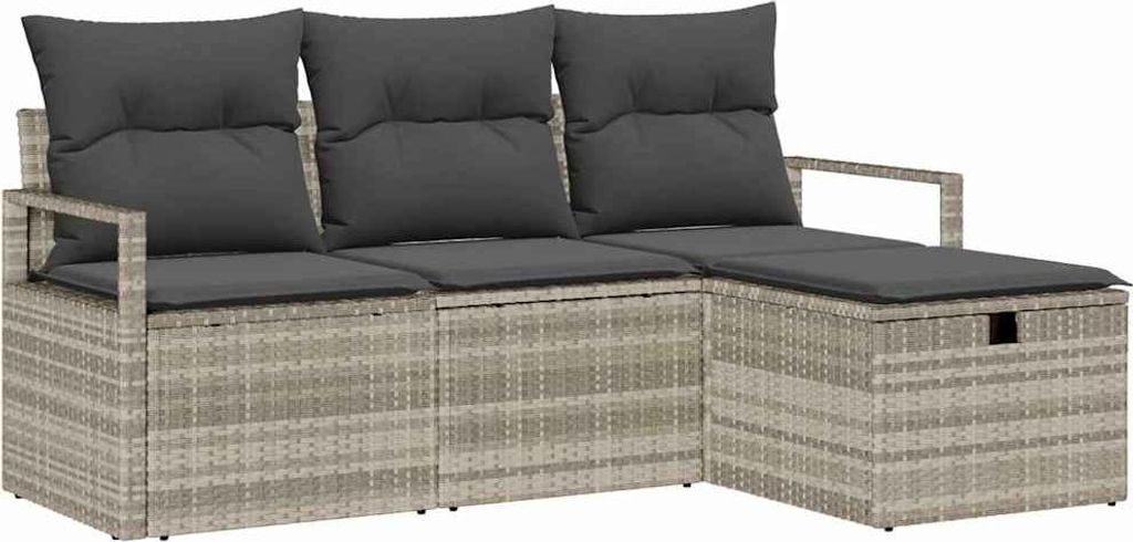 vidaXL Garten-Sofa-Set mit Kissen 4 pcs Hellgrau Poly Rattan