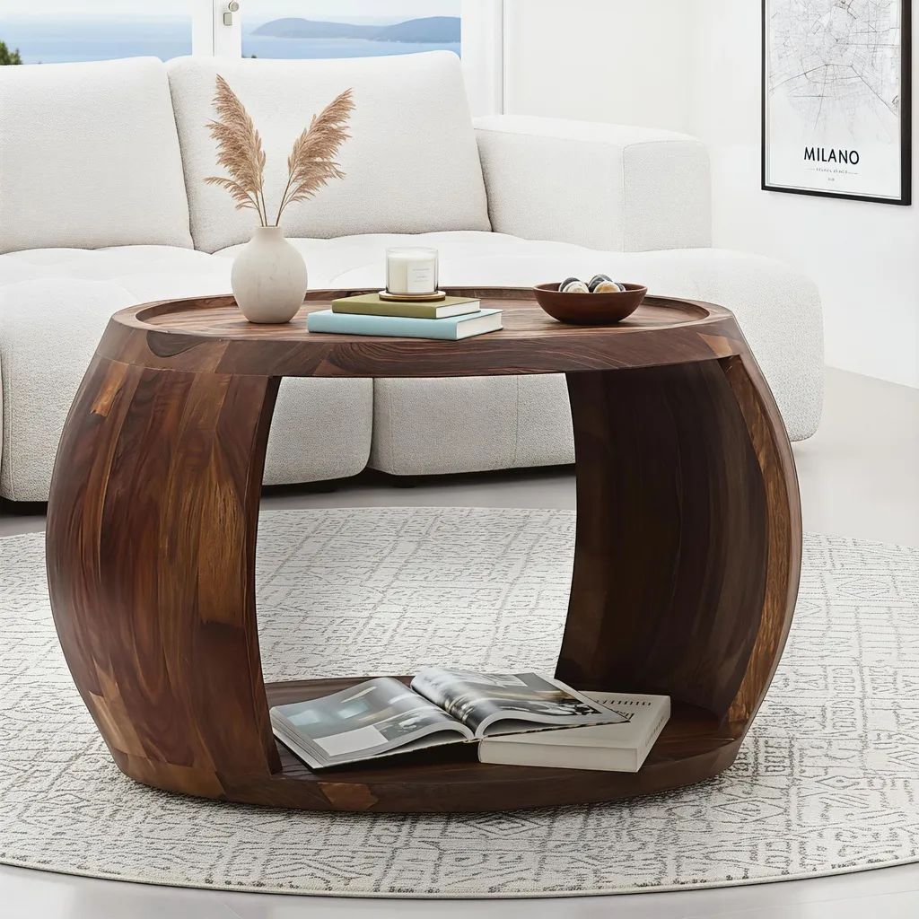 Table Basse en Bois Massif Fait Main 60cm - Design Rustique et Authentique
