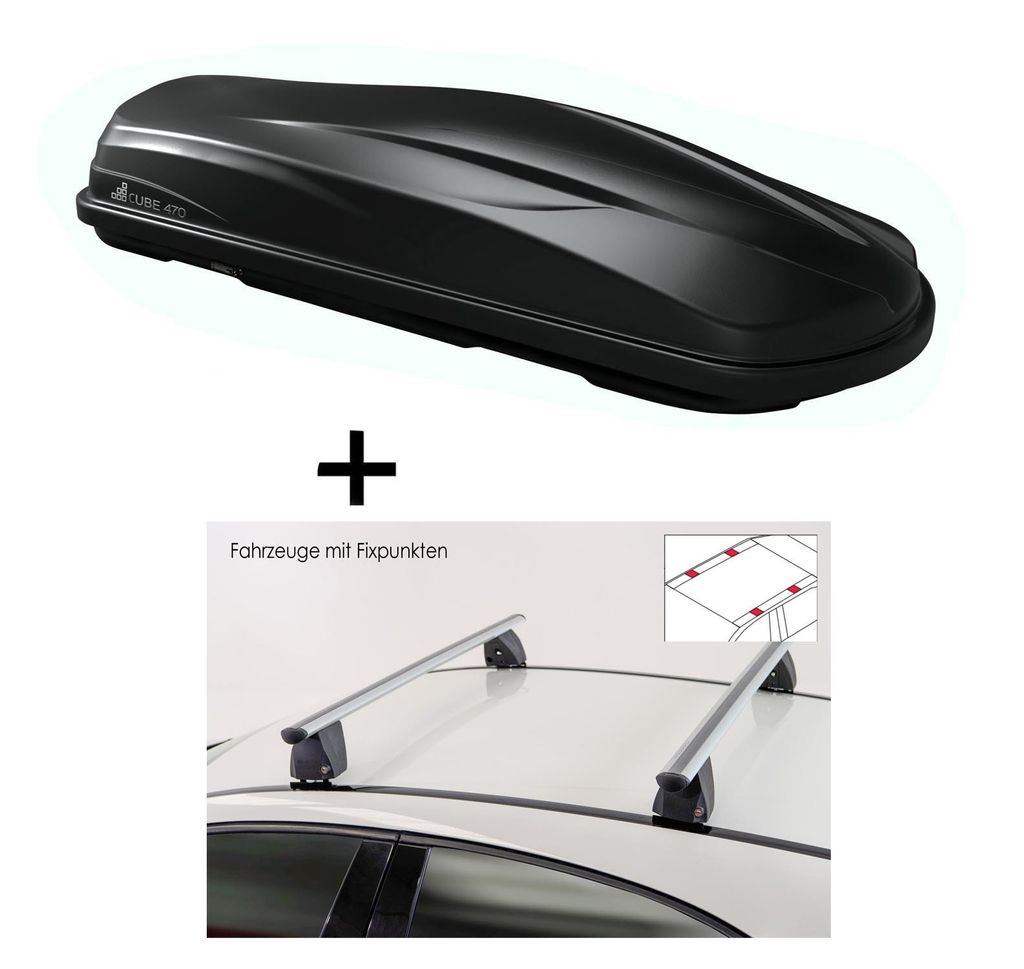 Dachbox CUBE470 470 Liter schwarz glänzend + Dachträger VDP Delta kompatibel mit für Mazda Cx-5 (KE) (5 Türer) 2015-2017