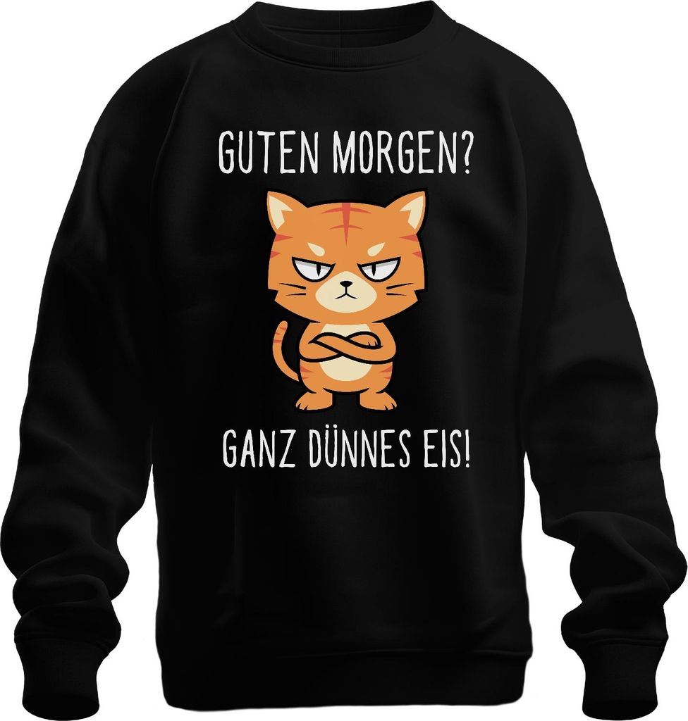 Guten Morgen Ganz dünnes Eis Grumpy Katze Morgenmuffel Spruch Uni Sweatshirt Pullover, Schwarz, XXL