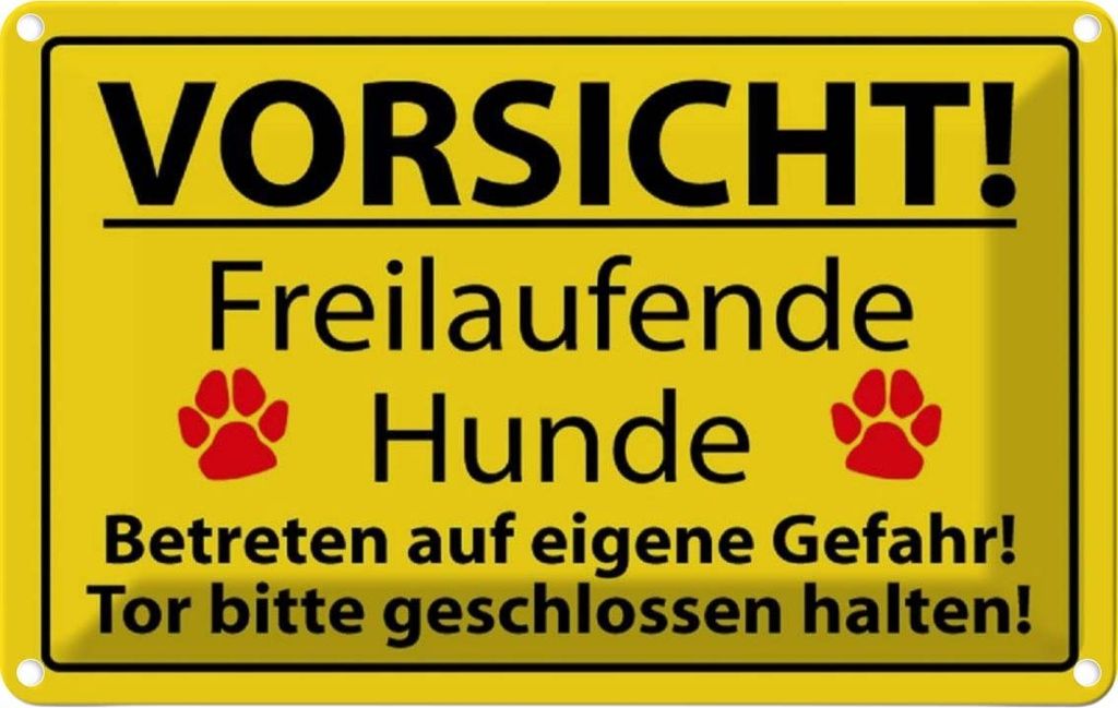 vianmo Blechschild 12x18 cm Vorsicht Freilaufende Hunde Warnschild Hinweisschild Sicherheit